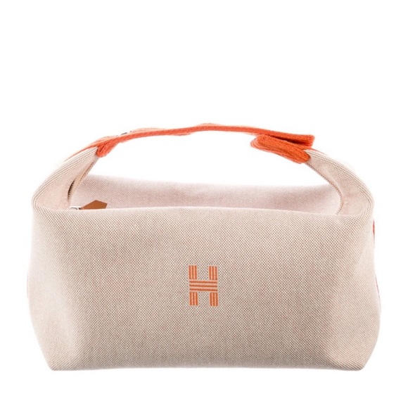 New HERMES Canvas Large Bride-A-Brac Pouch Case Natural Orange - Picture 2 of 11
